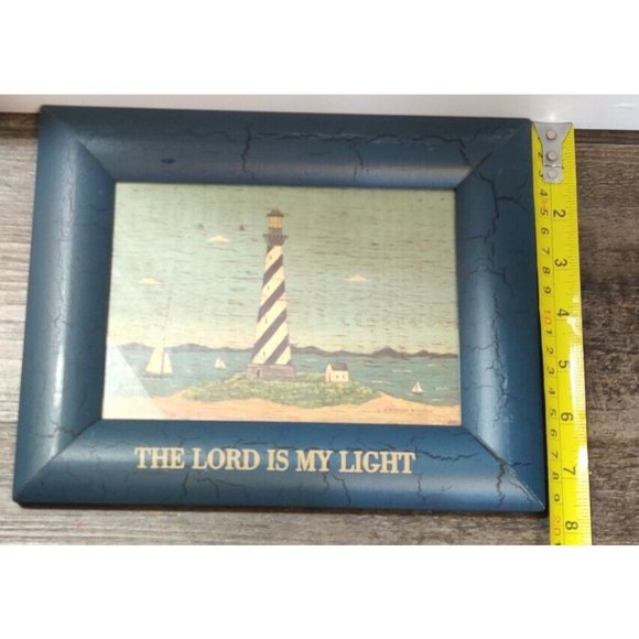 Warren Kimble American Folk Art Lighthouse Print Wood Frame The Lord Is My Light - Picture 1 of 6